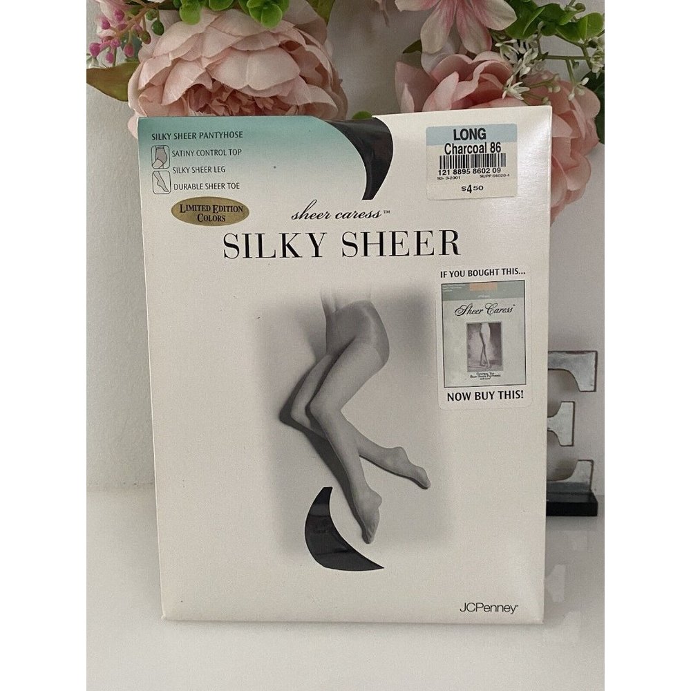 JcPenney Lot of 2 Sheer Caress Silky Sheer Long Charcoal 86 New Control Top Vtg - Picture 14 of 16